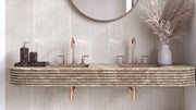 Emperador Light Marble Floating Double Fluted Bathroom Sink — 60"